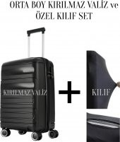 Kırılmaz Valiz Kılf Set Orta Boy Siyah Polipropilen Gövdeli 8683255012411 - 1