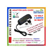 12 Volt 3 Amper Kamera Adaptörü 12V 3A Aadaptör Led Modem Güvenlik Kamerası Plastik Kasa Priz Tipi 5.5x2.1-2.5mm - 3