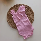 MARS BABY Kız Bebek Pudra Pembe Ribana Fırfırlı Tek Kol Askılı Badi - 1