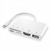 Polham Apple İpad ve İphone İçin Lightning 5in1 HDMI, OTG USB, TF, SD Kart Okuyucu Adaptör Kablosu - 1