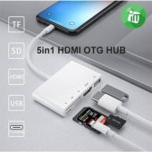 Polham Apple İpad ve İphone İçin Lightning 5in1 HDMI, OTG USB, TF, SD Kart Okuyucu Adaptör Kablosu - 2