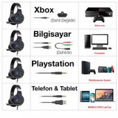 Polham RGB Işıklı Kulaküstü Mikrofonlu Oyuncu Kulaklığı, 3.5mm ve USB Girişli 2.1 Metre Kulaklık - 5