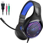Polham RGB Işıklı 2 Metre Kablolu Mikrofonlu Oyuncu Kulaklığı, PC, Laptop, Playstation Uyumlu - 1