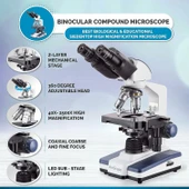 AmScope 40X-2500X LED Dijital Binoküler Bileşik Mikroskop 0.3MP Kamera - 2