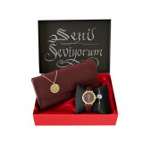 KADIN BORDO KOL SAATİ-CÜZDAN-KOLYE-BİLEKLİK SET - 1