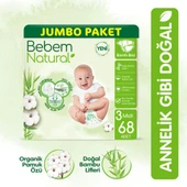 Bebem Natural Bebek Bezi 3 Beden Midi Jumbo Paket 68 Adet - 1