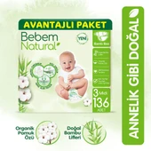Bebem Natural Bebek Bezi 3 Beden Midi Avantajlı Paket 136 Adet thumbnail 1