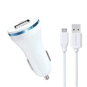 Syrox C44 Araç Şarj Aleti Micro USB Kablo Set 2.0A Beyaz - 1