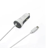 Syrox C26 Araç Şarj Aleti 3.4A Sabit Micro USB Kablo + USB Port Beyaz - 1
