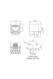 8P8C Plastik Sarı RJ45 Soket Ethernet Bağlantı Soketi 8 Pin Pcb - 8