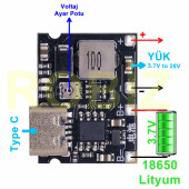TP4056 18650 Lityum Pil Şarj Modül Type C Ayarlı Voltaj Yükseltici  Lion Batarya Akü - 5