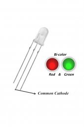 Led 5mm Kırmızı Yeşil Ortak Katot 2 Renk Bicolor 3 Pin Diyot Işık thumbnail 3
