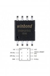 Winbond W25Q64JVSIQ 64M-bit Seri Flash 3.3V SPI Hafıza Entegresi 32768 Sayfa Uniform 4KB SOP8 - 2