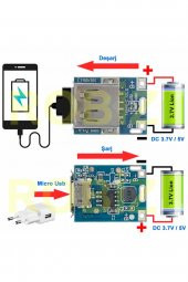 134N3P Powerbank Devresi Lityum Pil Şarj ve Koruma Modülü 5V 1A USB Çıkış  Micousb Lion 18650 - 3