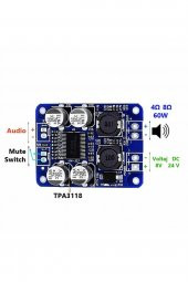 TPA3118 60W Mono Digital Ses Amfi Modül DC 12V-24V Tek Kanal Class D Amplifikatör Amfi Amplifier - 5