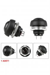 12mm PBS-33B 2 Pin Push Buton Siyah  ON OFF 1A 250V Mini Yuvarlak Su Geçirmez Anahtar Momentary - 6