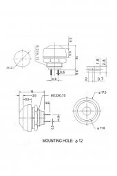 12mm PBS-33B 2 Pin Push Buton Siyah  ON OFF 1A 250V Mini Yuvarlak Su Geçirmez Anahtar Momentary - 8