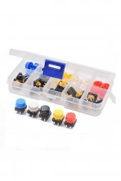 Kutulu 12x12mm 25 Adet Başlıklı Tact Buton Set  4 Pin 5 Renk Dokunmatik Anlık Basmalı Düğme - 1