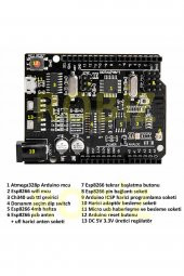 Arduino UNO R3 Wifi ESP8266 CH340  Micro Usb 32Mbit Kablosuz İnternet Kod Geliştirme Eğitim Kartı - 8