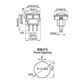 16mm Yuvarlak 2 Pin Anahtar Switch Mini Buton Kcd1 Siyah - 8