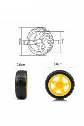 TT Tekerlek  2.5x6,8cm Plastik Sarı Oyuncak Araba Rubber Lastik Robot Akılı Araç - 2