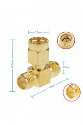 SMA T Soket 1x Rpsma Erkek 2x Rpsma Dişi  Altın Kaplama Soket 0-6GHz RF Wi-Fi Anten FPV Lora - 1