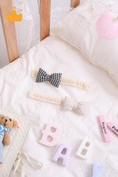 Babyhola Kız Bebek 2li Saç Bandı Bandana Set Siyah-Krem 1706 - 3
