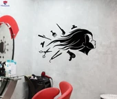 Dekorasyon Duvar Sticker Güzellik Salonu Saç Kesme Kız Modeli Çıkartmaları - 1