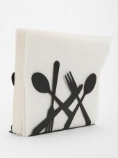 Dekoratif Metal Siyah Peçetelik Kaşık Çatal Bıçak Desenli Peçetelik - 1