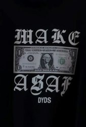 NO 601  GENİŞ KALIP UNİSEX  SİYAH TSHİRT DOLAR MAKE ASAF  BASKILI OVERSİZE TSHİRT - 2