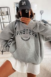 NO 601  KADIN BHVR BASKILI KAPŞONLU SWEATSHİRT - 3