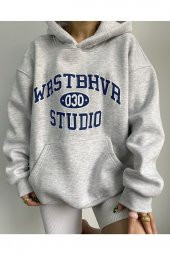 NO 601  gri baskılı unisex kapşonlu sweat - 1