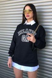 NO 601  Unisex Atlanta Ga Baskılı Siyah Oversize Sweatshirt - 1