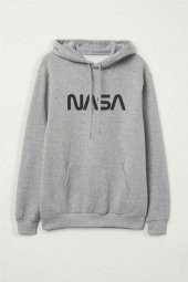 NO 601  Gri Nasa Baskılı Kapüşonlu Sweatshirt Hoodie - 1