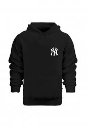 NO 601  Unisex Siyah NY Baskılı Kapüşonlu Sweatshirt Hoodie - 2