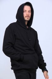 NO 601  Unisex Siyah 2iplik Polarlı Sweatshirt - 1