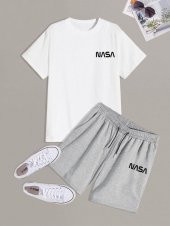 NO 601  NASA UNİSEX OVERSİZE  BOL KALIP PENYE TSHİRT + NASA ŞORT  TAKIM - 1