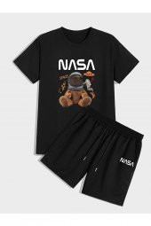 NO 601  OVERSİZE  NASA BASKILI TSHİRT PENYE İNCE BASKILI ŞORT SPOR TAKIM - 1