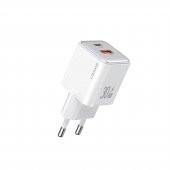Usams US-CC189W 30W QC+PD (Type-C+USB) Mini Hızlı Şarj Başlığı-Beyaz - 1