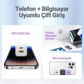 Usams US-CC189P 30W QC+PD (Type-C+USB) Mini Hızlı Şarj Başlığı-Mor - 2