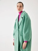 Kol Detaylı Yeşil Çizgili Oversize Kaşe Kaban - 4