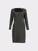 Triko Kare Yaka Siyah Elbise - 5