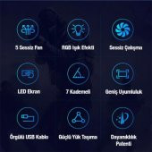 Coofbe Profesyonel Laptop Soğutucu 2 USB Giriş RGB Işıklı Göstergeli 5 Fanlı 7 Farklı Yükseklik Ayarlı - 2
