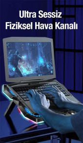 Coofbe Profesyonel Laptop Soğutucu 2 USB Giriş RGB Işıklı Göstergeli 5 Fanlı 7 Farklı Yükseklik Ayarlı - 4