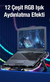 Coofbe Profesyonel Laptop Soğutucu 2 USB Giriş RGB Işıklı Göstergeli 5 Fanlı 7 Farklı Yükseklik Ayarlı - 5