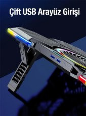 Coofbe Profesyonel Laptop Soğutucu 2 USB Giriş RGB Işıklı Göstergeli 5 Fanlı 7 Farklı Yükseklik Ayarlı - 7