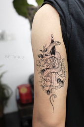 Yılan Kılıç ve Çiçek Dövmesi Unisex Tattoo - 1