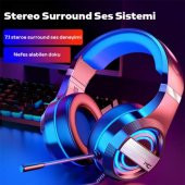 Coofbe Profesyonel Oyuncu Kulaklığı  3.5mm Jack RGB Işıklı Mikrofonlu 7.1 Stereo Katlanabilir Oyuncu Kulaklık - 3