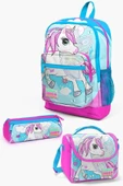 Coral High Kids Mavi Neon Pembe Unicorn Desenli 3'lü Okul Çanta Seti - Kız Çocuk thumbnail 1