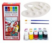 guaj boya seti ,palet + ipek fırçalı 10x25 ml - 1